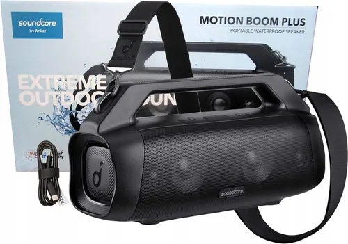 Anker Motion Boom Plus Pro 80W - Tragbarer Lautsprecher mit 20h Akku - Tragbare Lautsprecher mit IP67 Schutz, 80W Leistung und 20 Stunden Akkulaufzeit. Perfekt für Outdoor-Abenteuer mit kraftvollem Sound und robustem Design.