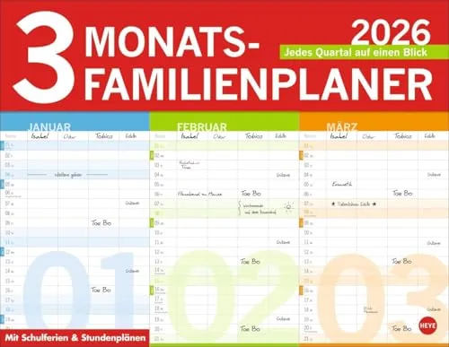 3-Monats-Familienplaner 2026: Familienkalender mit 3 Monats-Übersicht. Praktischer Familien-Wandkalender mit viel Platz zum Eintragen. 44 x 34 cm (Familienplaner Heye)