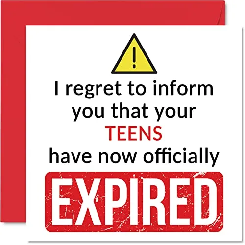 Lustige Geburtstagskarte zum 20. Geburtstag für Männer und Frauen – Your Teens Have Expired – Happy Birthday Karte für ihn, Ihren Freund, Cousin, Arbeitskollegen, 145 mm x 145 mm, Scherz, Humor,