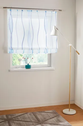 Raffrollo OTTO HOME "Dimona" 120x140 cm, weiß-blau - Halbtransparentes Raffrollo mit Wellenmotiv und geradem Abschluss. Ideal für individuelle Fensterdekorationen, einfach mit Klettschiene zu montieren. Pflegeleicht und in geprüfter Qualität.