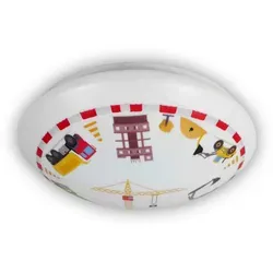 Deckenschale Baustelle - Kinderlampe Baustelle, bruchfeste Kunststoff-Deckenleuchte mit 36 cm Durchmesser, ideal für kreative Räume – Leuchtmittel leicht austauschbar.