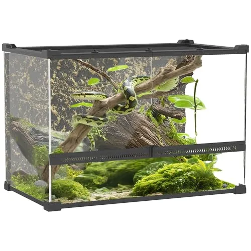 PawHut Glasterrarium für Reptilien 48L mit Frontbelüftung - Gestalten Sie ein naturnahes Zuhause für Ihre Reptilien mit realistischer Steinoptik und optimaler Sicht. Der sichere Drehverschluss und die verbesserte Belüftung sorgen für ein ideales Klima.