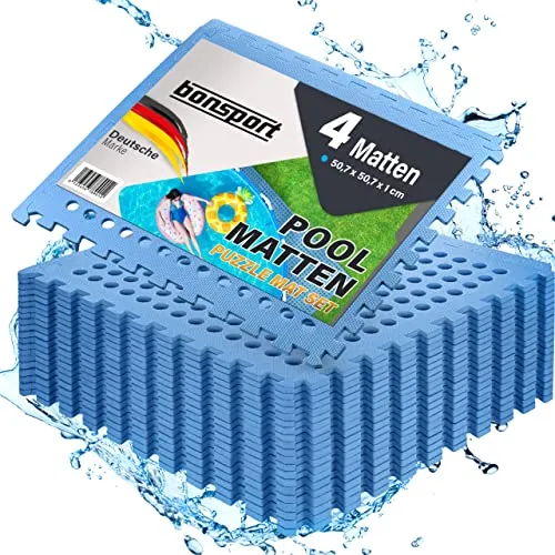 Pool Unterlegmatte 4 Stück - Bodenschutzmatte für Pool und Planschbecken - Optimale Bodenschutzmatten für Pools - schützen Sie Ihren Poolboden vor Beschädigungen und genießen Sie eine rutschfeste, isolierende Oberfläche. Die Matten sind langlebig, einfach zu verlegen und bieten eine Gesamtfläche von ca. 1 m².