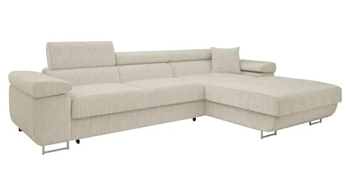 Mirjan24 Ecksofa Torezio Mini Cord mit Bettkasten - Ecksofa mit Schlaffunktion und Bettkasten, ideal für kleine Räume. Bequeme Polsterung und verstellbare Kopfstützen bieten optimalen Komfort für Ihr Wohnzimmer.