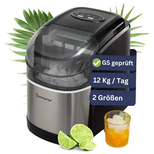 Sommertal Eiswürfelmaschine EM12C - 12kg Eis pro Tag, schnelle Eisherstellung in nur 6 Minuten und zwei Würfelgrößen für jede Gelegenheit