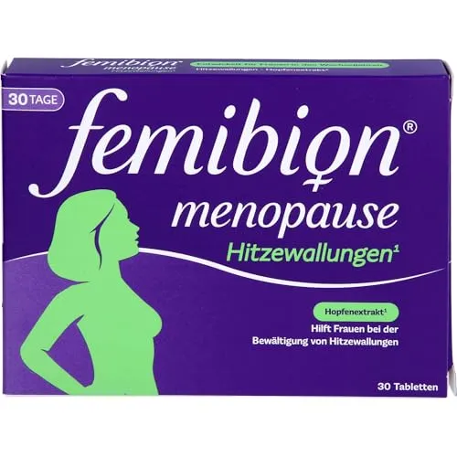 Femibion Menopause Hitzewallungen Tabletten - Nahrungsergänzungsmittel für Frauen in den Wechseljahren, hilft hormonfrei bei Hitzewallungen mit Pflanzenextrakt aus Hopfen und unterstützt das Wohlbefinden.