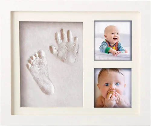 Baby Hand und Fußabdruck Set mit Echtholz Bilderrahmen - Unisex Baby Hand- und Fußabdruck Set, ideal zur kreativen Erinnerungserstellung mit einem stilvollen Echtholzrahmen.