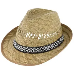 Fiebig Strohhut Strohhut Trilby Erntehut mit gemustertem Band gelb 62