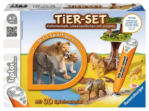 Ravensburger TipToi Tier-Set mit 3 Spielfiguren - Lernspiel für Kinder ab 4 Jahren, fördert spielerisch das Lernen mit interaktiven Funktionen und vielfältigen Tiererlebnissen.