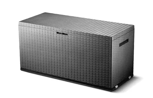 dynamic24 Auflagenbox Rattan Optik 120cm - Wetterfeste Auflagenbox in Rattan Optik, ideal zur Aufbewahrung von Gartenmöbelauflagen. Mit 120 cm Breite und 60 cm Höhe bietet sie viel Platz und ist einfach zu montieren.