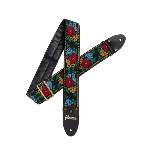 Gibson ASVS-GAR The Garden Strap - Gitarrengurt mit schickem Vintage-Motiv, handgefertigt in den USA aus hochwertigem Nylon, stufenlos verstellbar und mit genieteten Lederenden – ideal für jeden Gitarristen.