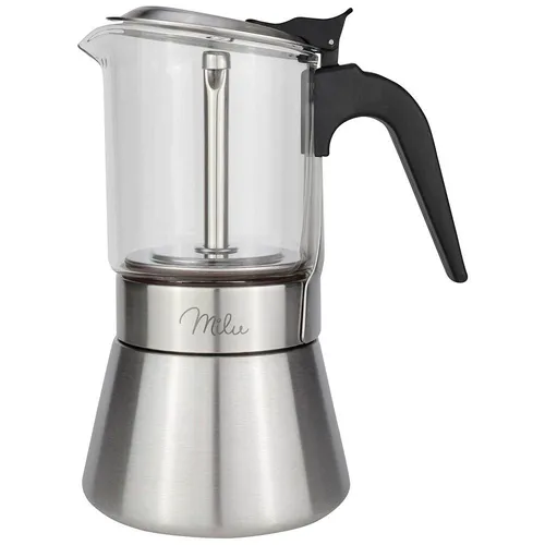 Milu Espressokocher silber, 4 Tassen - Espressokocher & Mokkakannen, elegantes Design aus Aluminium, ideal für aromatischen Espresso und perfekt für 4 Tassen.