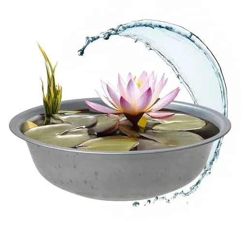 Spetebo Mini Gartenteich rund Silber verzinkt - 40 cm - Garten Deko Metall Blumenschale klein - Zinkschale Zierteich Miniteich Balkonteich Teichwanne Pflanzschale Blumenkübel Wasserwanne