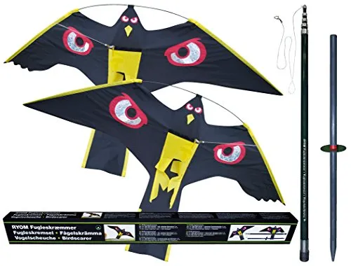 Vogelscheuche Vogelschreck Raubvogel-Drache Habicht mit 1 x hochwertigem 10 Meter Glasfaser-Teleskopstab, Spannweite 1,40 m 2 x