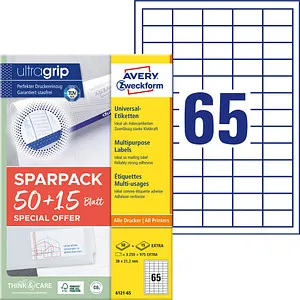 AVERY Zweckform Etiketten weiß 38,0 x 21,2 mm, 65 Blatt