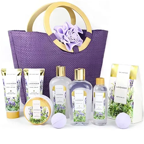 SPA LUXETIQUE Damen Bade Geschenkset - 10tlg Lavender Duft Geburtstaggeschenk für Frauen mit Handcreme, Duschgel, Schaumbad, Bodylotion, Wellness set für Sie,Damen,Mutter, Geschenke zum Valentinstag