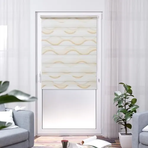 K-Home Klemmfix Doppelrollo Madrid – Sichtschutz ohne Bohren, Beige 70 x 150 cm - Seitenzug- & Springrollos – Einfache Montage ohne Bohren, optimaler Licht- und Sichtschutz, sicher für Kinder durch Kettenhalter.