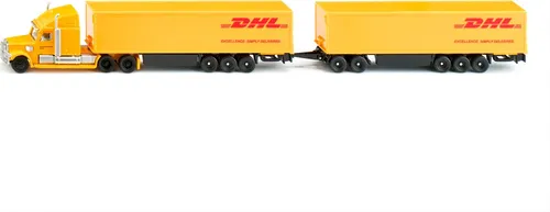 Siku Spielzeug-Eisenbahn Super, DHL Road Train (1806) - Spielzeugeisenbahn mit abkoppelbarem Auflieger und öffnbaren Anhängertüren, ideal für kreative Spielstunden ab 3 Jahren.