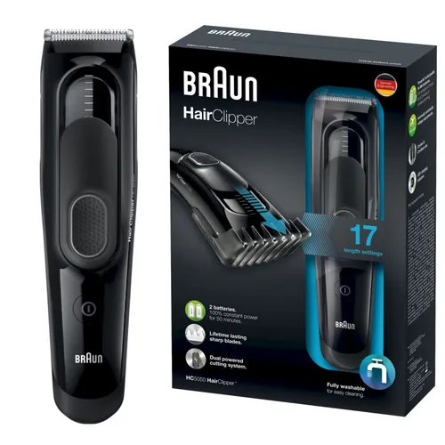 Braun Haarschneider "HairClipper HC5050" – Flexibles Haarstyling in Schwarz - Haarstyling mit dem Braun HairClipper HC5050: 17 Längeneinstellungen, abwaschbar und leistungsstarker Akku für bis zu 50 Minuten kabelloses Trimmen.