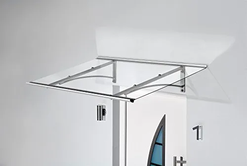 Gutta Pultvordach PT/GR Gerade Edelstahl 7200533 - Haustüren & Zimmertüren - Hochwertiges Pultvordach aus klarem Acrylglas, pulverbeschichtetem Aluminium und inklusive Montagezubehör, getestet für 75 kg/m² Schneelast.