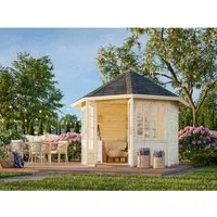 Pavillon Veronica 2 Ø 289 cm natur - Stilvoller 8-eckiger Holzpavillon, ideal für Gartenpartys und entspannte Stunden im Freien.