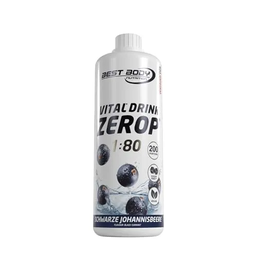 Best Body Nutrition ZEROP Vital Zuckerfreies Getränkekonzentrat Sirup Schwarze Johannisbeere Ohne Aspartam 1 L ergibt 80 L Getränk Fitness Drink mit Vitaminen B1 B6 Niacin Kalorienarm Wassersprudler
