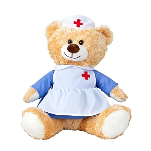 Teddybär Krankenschwester 33 cm Hellbraun Genesung Krankenhaus Gute Besserung Kuschelbär Kuscheltier Bär Teddy