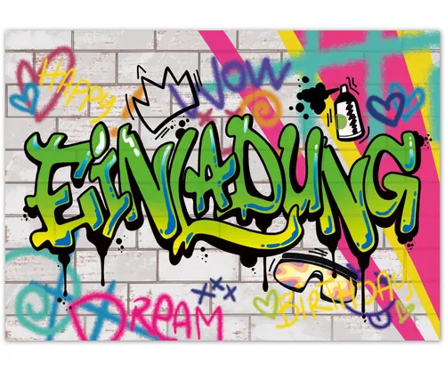 Einladungskarten Graffiti Kindergeburtstag 12er Set – coole Geburtstagseinladung