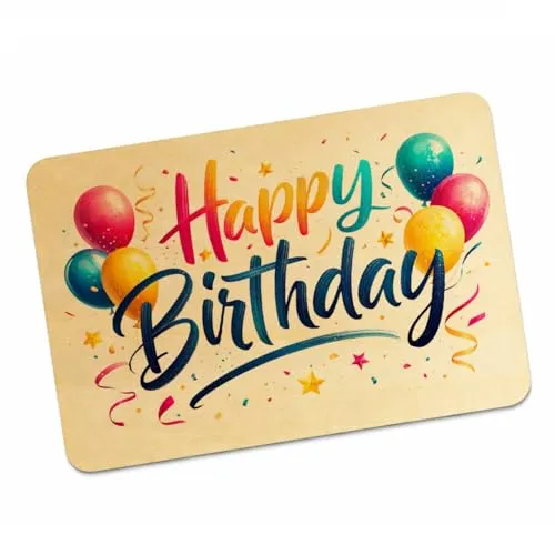 speecheese Happy Birthday Postkarte aus Holz mit Ballons Lustige Geburtstagskarte aus Naturholz