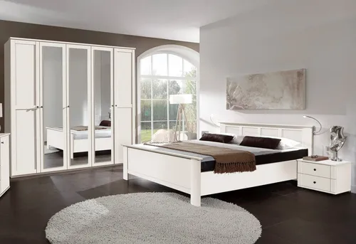 Wimex Schlafzimmer-Set Chalet, 4-tlg. mit dekorativen Aufleistungen - Komplettzimmer mit zeitlosem Design in Weiß, Pflegeleichte Oberfläche und verstellbare Bettseitenhöhe für optimalen Komfort. Ideal für stilvolle Schlafzimmer.
