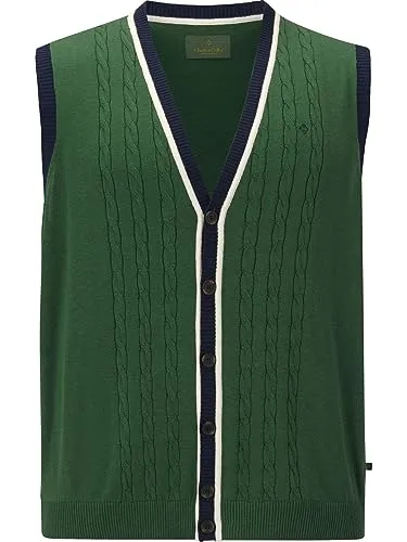 Charles Colby Herren Strickweste Duke Thalen dunkelgrün, XL - 56/58 - Elegante Strickweste DUKE THALEN in Dunkelgrün. Mit V-Ausschnitt und bequemem Comfort Fit für optimalen Sitz. Aus weichem Baumwoll-Mix, ideal für stilvolle Freizeitlooks.