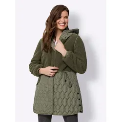 Langjacke HEINE, Damen, Gr. 44, grün (khaki), 100% Polyamid, Teddyfleece:100% Polyester, Wattierung:100% Polyester, unifarben, Langarm, Jacken