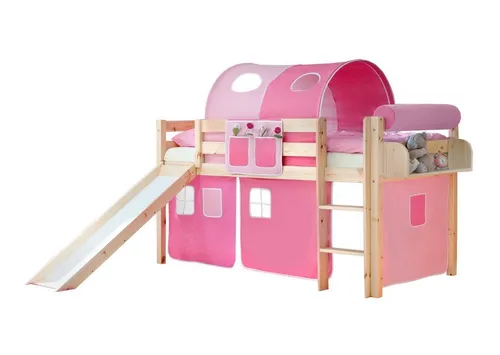 TiCAA Rutschbett Manuel Kiefer Natur Classic - Massives Kiefernbett mit hochwertiger Verarbeitung, wahlweise montierbarer Leiter und Rutsche - ideal für ein sicheres und kreatives Kinderzimmer.