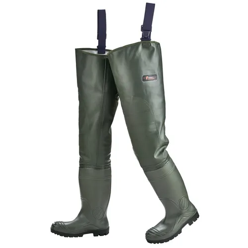 Norway Watstiefel Premium EN ISO 20345:2011 S5 - Olivgrün, Gr. 44 - Gummistiefel mit Sicherheitsklasse S5, ausgestattet mit Stahlkappe und durchtritthemmender Stahlzwischensohle. Ideal für höchste Sicherheit bei Outdoor-Aktivitäten.