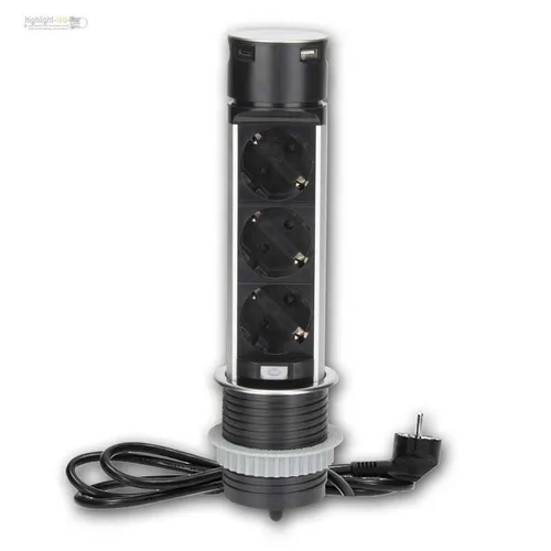 PopUp Schreibtisch-Einbau-Steckdose 3-fach mit USB-C - Versenkbare Steckdose für Tischplatten mit 3 Anschlüssen, inklusive USB-A und USB-C, ideal für Büro und Zuhause. Modernes Design aus Edelstahl, einfache Installation ohne Schrauben.