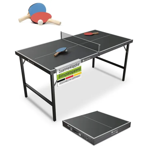 Juskys Mini Tischtennisplatte Flexi - Klappbare Indoor Tischtennisplatte für Zuhause, inklusive Zubehör und ideal für drinnen und draußen