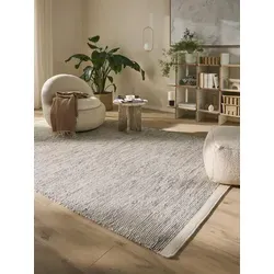 benuta Wollteppich Rocco, rechteckig, Höhe: 5 mm, Teppich Wohnzimmer, Schlafzimmer, Esszimmer, Flur, Kunstfaser, Cozy beige|schwarz rechteckig | 140 cm x 200 cm x 5 mm