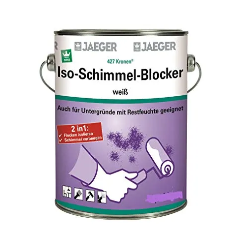 Jaeger Kronen Schimmelfarbe Iso Schimmelblocker 750 ml - Farben: Weiß deckende Spezialbeschichtung ohne biozide Wirkstoffe, ideal für feuchte Räume, alkali- und schimmelbeständig, ergiebig für 3-5 qm pro Liter.