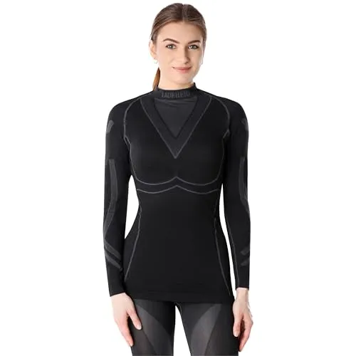 Ladeheid Thermounterwäsche Damen Funktionsunterwäsche Langarm Shirt Thermoaktiv LAGI004 (Schwarz/Graphite, L)