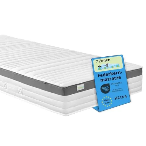 Bodyprotect Federkernmatratze 140x200 cm - Ergonomische 7-Zonen Taschenfederkernmatratze für optimalen Schlafkomfort - Matratzen - Orthopädische 7-Zonen Matratze Härtegrad H4, ideal für alle Schlaftypen. Made in EU, schadstoffgeprüft und mit optimaler Luftzirkulation für besten Schlaf.