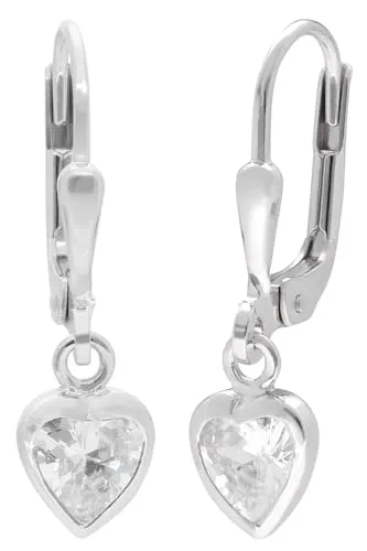 TRENDOR Kinder-Ohrringe 925 Silber Herz mit Zirkonia - Verspielte Hängeohrringe aus 925 Sterlingsilber in Herzform, verziert mit funkelndem Zirkonia. Ideal für kleine Mädchen, die stilvollen Schmuck lieben.