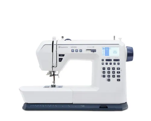 Husqvarna Viking Nähmaschine Onyx 30 - Coverlock-Nähmaschine mit über 150 Stichen, ideal für kreative Nähprojekte und personalisierte Designs dank integrierter Nähschriften und Fadenschneider.