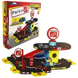 Kinder Spielzeug-Garage – 2 Etagen – Mit Auto, Schranke & Waschanlage – Inkl. Verkehrsschilder – ca. 47 x 24 x 35,5 cm
