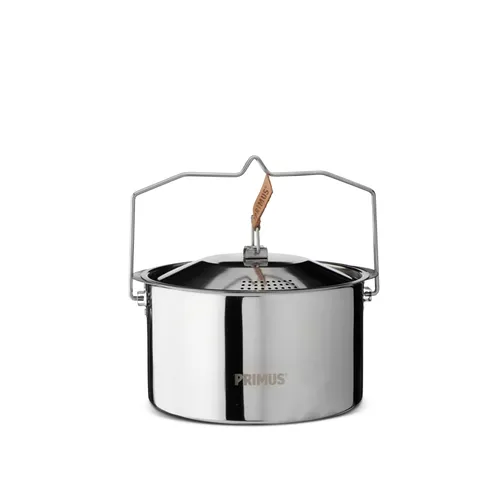 Primus Campfire Topf Edelstahl 3 l - Robuster Campingtopf - Töpfe & Pfannen, aus 18/8-Edelstahl mit Klappgriff, ideal für offenes Feuer, perfekt für Gourmet-Köche und Abenteuer, inklusive Tasche.