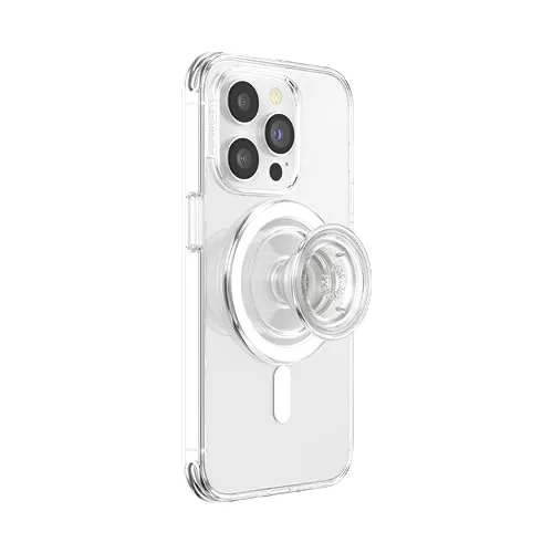 PopSockets runder Telefongriff mit MagSafe - Clear - Handy-Griff mit starkem Halt, kabelloses Laden möglich und inklusive MagSafe-Adapterring für Nicht-MagSafe-Hüllen. Ideal für sicheres Texten und als praktischer Ständer.