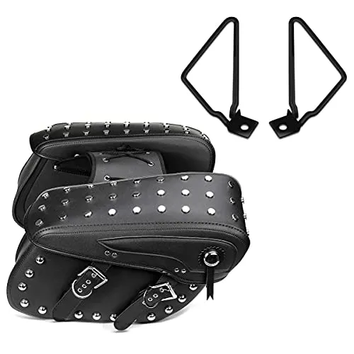 Satteltasche VH6 + Satteltaschenhalter Universal schwarz - Leder & Satteltaschen, wasserabweisend und UV-beständig, ideal für Chopper und Cruiser, leicht zu reinigen und anpassbar an verschiedene Motorräder.