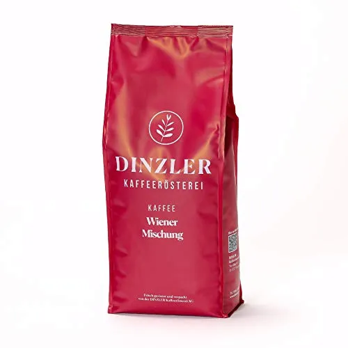 Dinzler Kaffeerösterei Wiener Ganze Kaffeebohnen, 1000 g - Kaffee mit feiner, ausgewogener Mischung aus Süd- und Mittelamerika. Ideal für French Press und Vollautomaten – genießen Sie Wiener Kaffeehaus-Atmosphäre zu Hause!