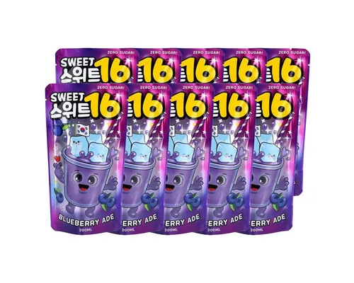 Sweet16 Softgetränk, Sweet16 Blaubeerlimonade koreanisch zuckerfrei 200ml 10er Pack