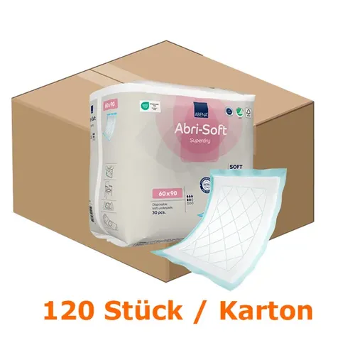 Bettunterlagen Abena Abri-Soft Superdry 60 x 90 cm Karton Karton mit 120 Stück Superdry blau geeignet bei Inkontinenz 254123
