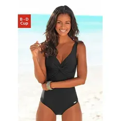 Badeanzug LASCANA Damen Gr. 48, Cup C, schwarz - Bademode mit Shaping-Einsatz vorn und eingearbeiteten Softcups für eine perfekte Passform. Modische Raffungen und Knoten-Effekt im Brustbereich sorgen für einen stylischen Look.